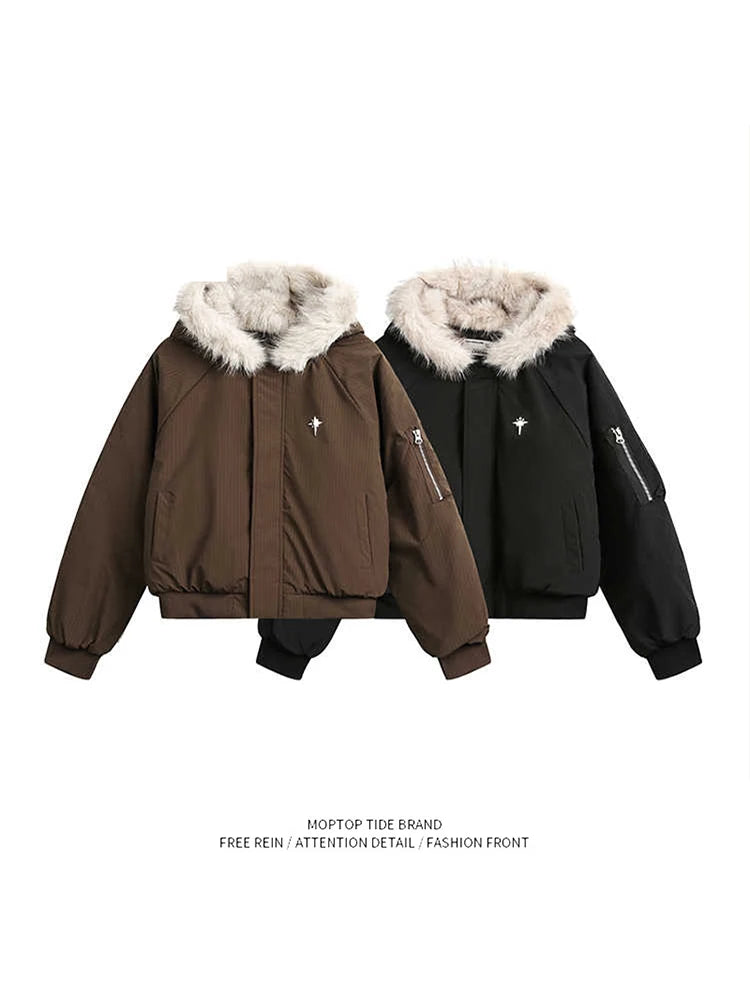 Warm Thiened ort Cotton Jaet with Fur Collar for Men And Women Cleanfit Sle Winter Coat Youth  Casual Polyester Fiber
