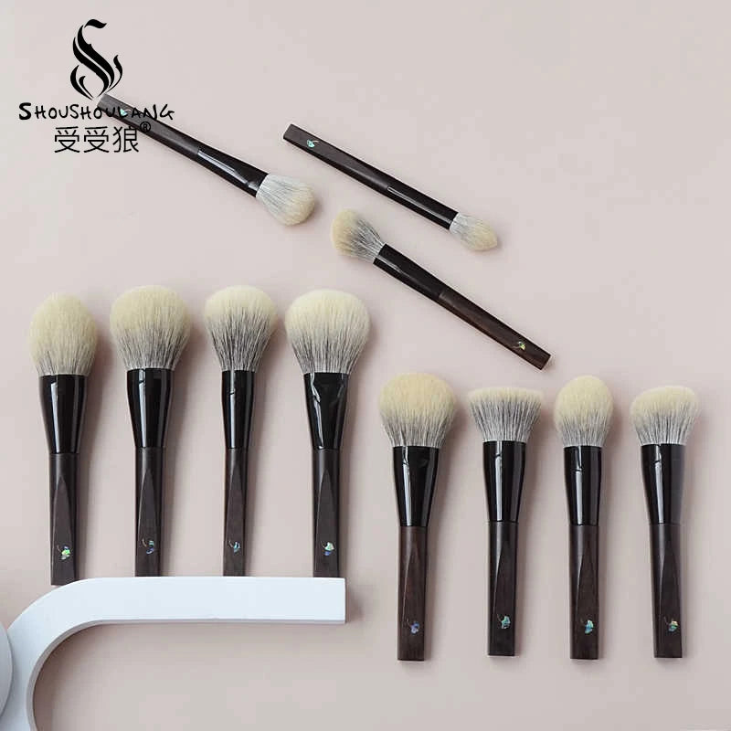 Soft Goat Canadian Squirrel Hair Makeup Brush Hand Crafted 1PC Face Powder Blush Brush Mother-of-Pearl Ebony Handle Makeup Brush