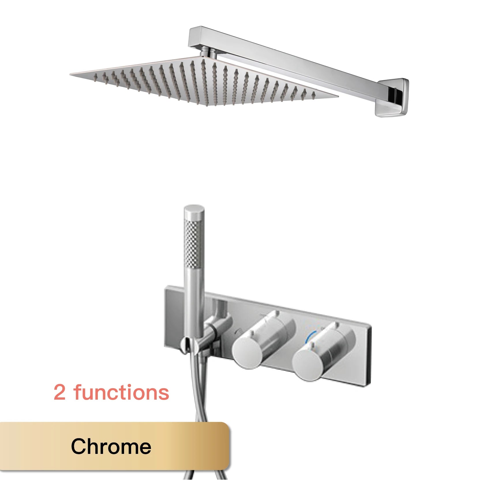 Modern Black Brass Bathroom Thermostatic Ceiling Type Shower System Wall-Mounted 3-Function Waterfall Tap for Cold & Hot Wate