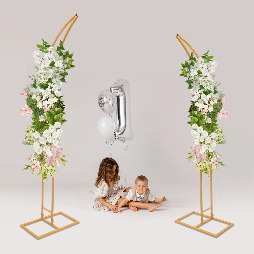 2PCS Wedding Arched Bracket,2.1m & 1.9m White/Gold Curved Wedding Stand,Decoration Backdrop Stand for Ceremony and Party