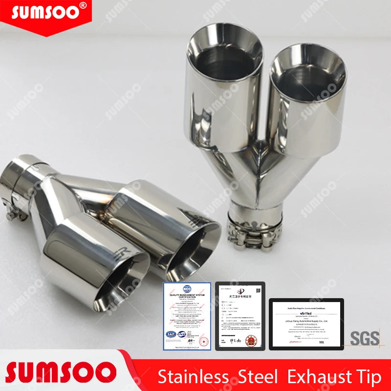 ER  1 PCS Exhaust Tip Car modify Double Outlet Exhaust Pipe Nozzle Decoration Stainless tail Pipes Muffler