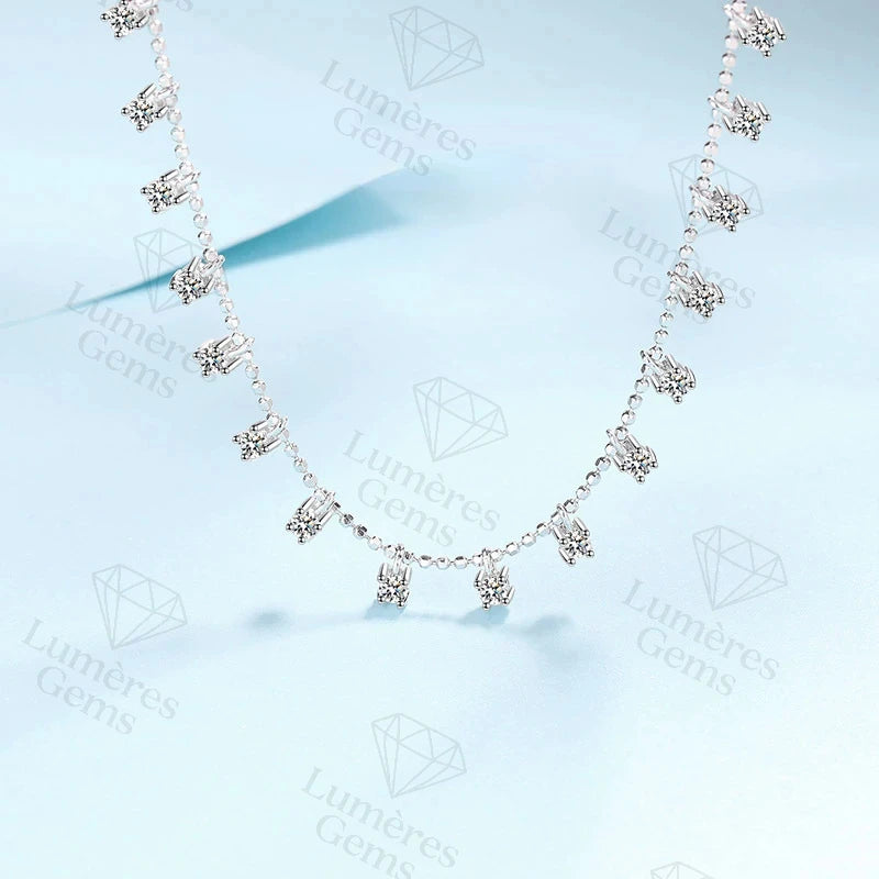Women's Platinum PT950 3/9CT Moissanite Necklace Sparkling round Cut Pendant Wedding Jewelry Clavicular Chain