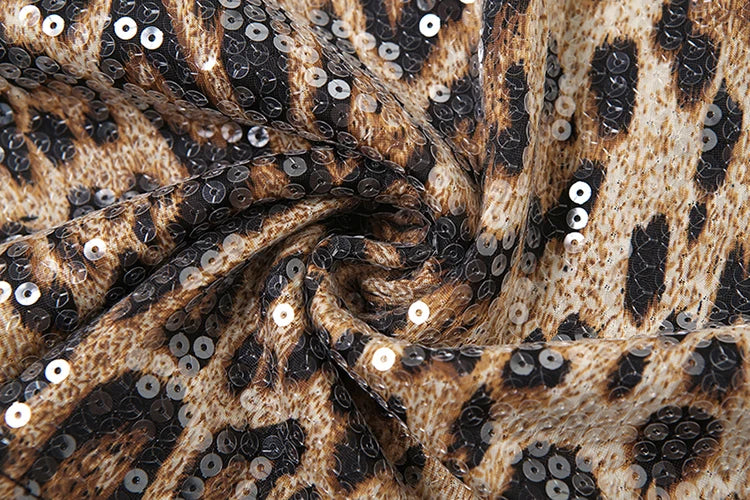 Nibber Street Sexy Wild 2 Piece Set Women 2025 Summer Trend Leopard Sequin Backless Crop Top+Skinny Mini Skirts Matching Suit