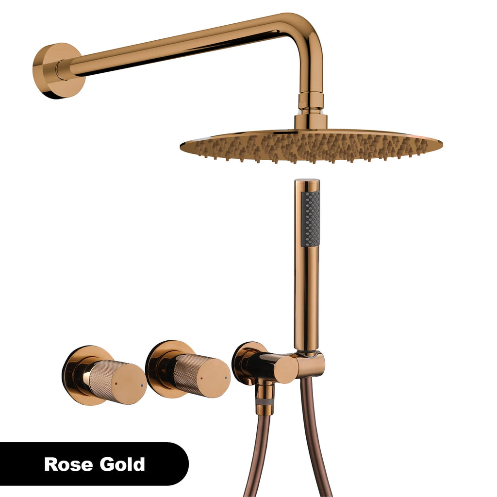 Luxury gun gray brass wall mounted shower system embedded design with 2 handles dual control hot and cold water bathroom faucet