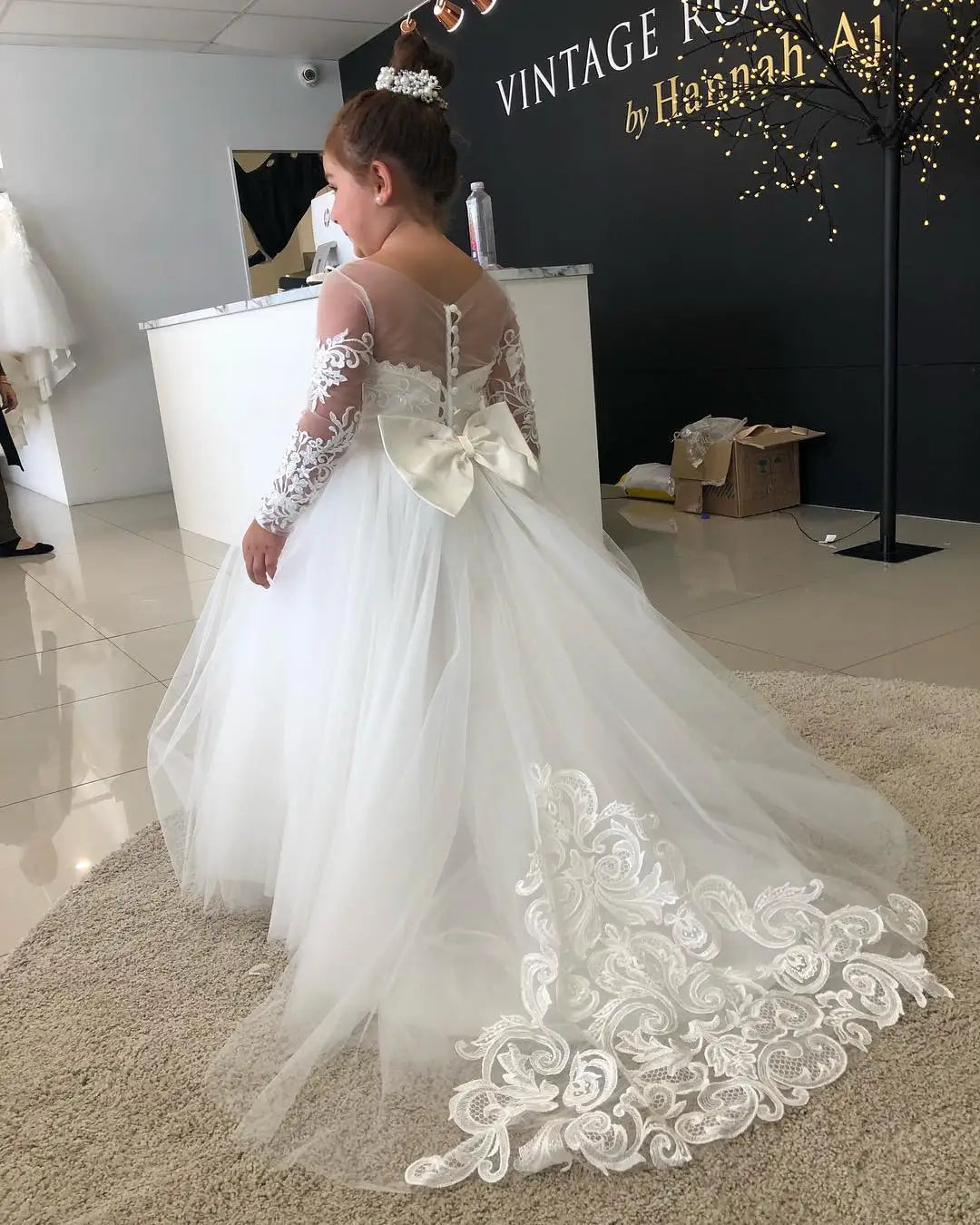 MisShow Flower Girl Dresses Princess For Wedding Party Bow Tie Back Girls Lace Dress For Kids 3-9 Years Ball Gown