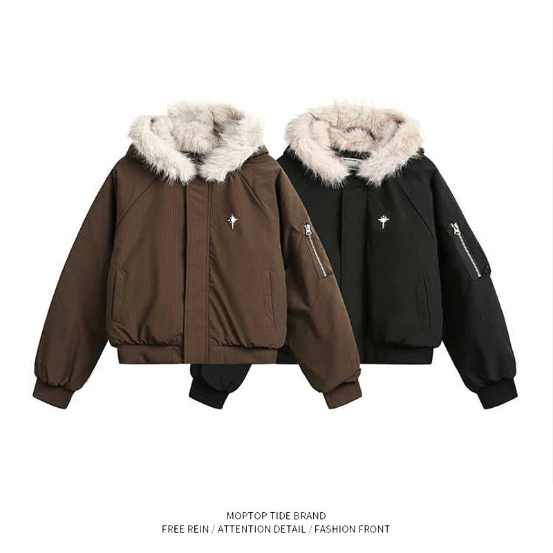 Warm Thiened ort Cotton Jaet with Fur Collar for Men And Women Cleanfit Sle Winter Coat Youth  Casual Polyester Fiber