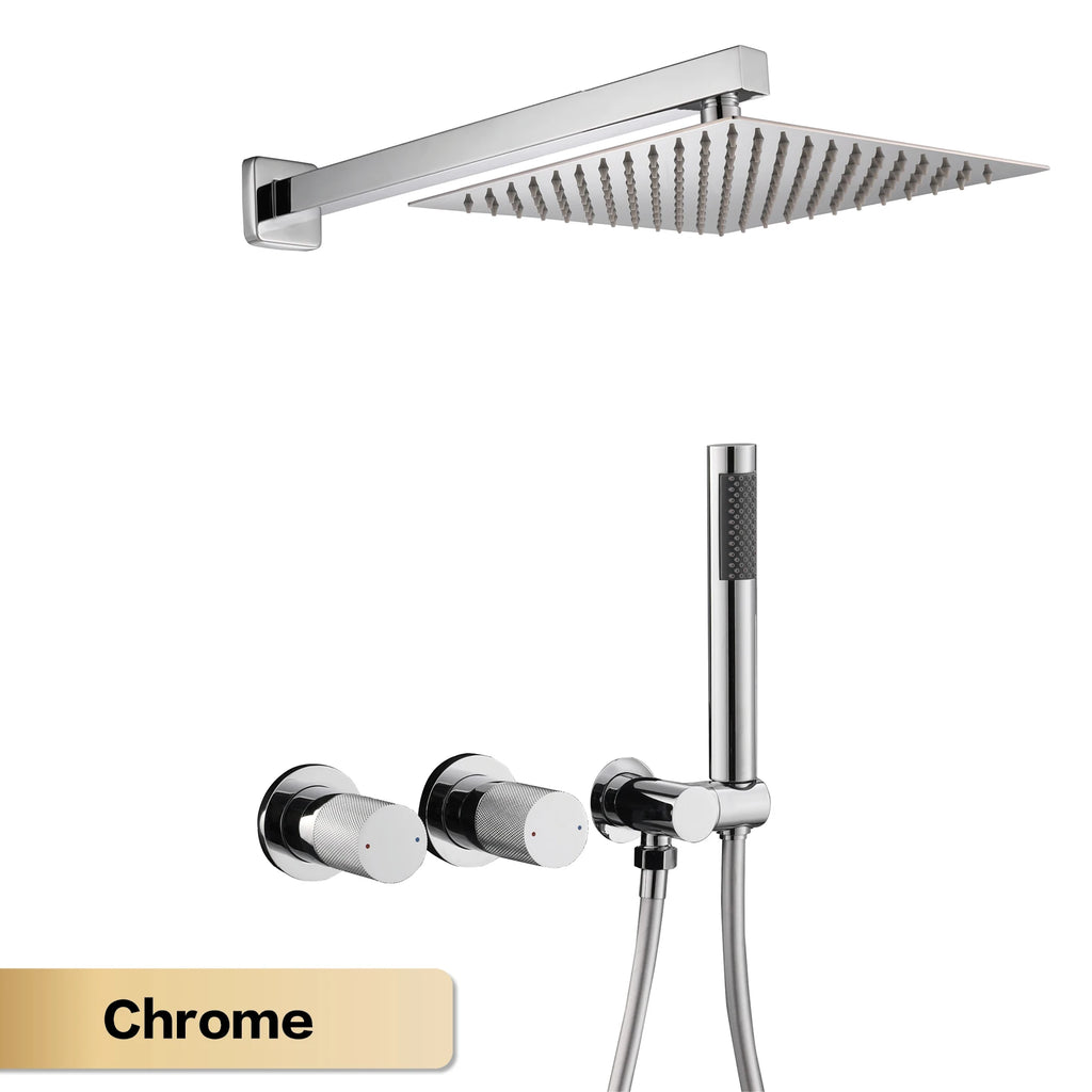 Luxury Bathroom Brass Gun Grey Wall-Mounted Shower System 2 function Embedded Bath Mixer Tap Dual Spray Rainfall/Handheld