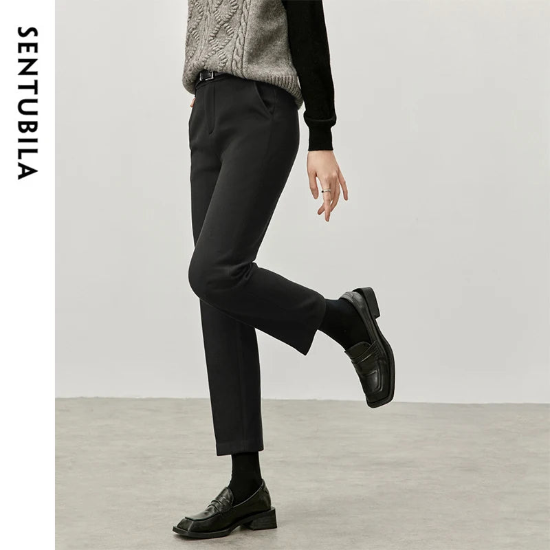 SENTUBILA Straight Ankle-length Women Pants 2026 Winter Slim Fit Thick High Waist Warm Solid Office Lady Pencil Pant 144K56987