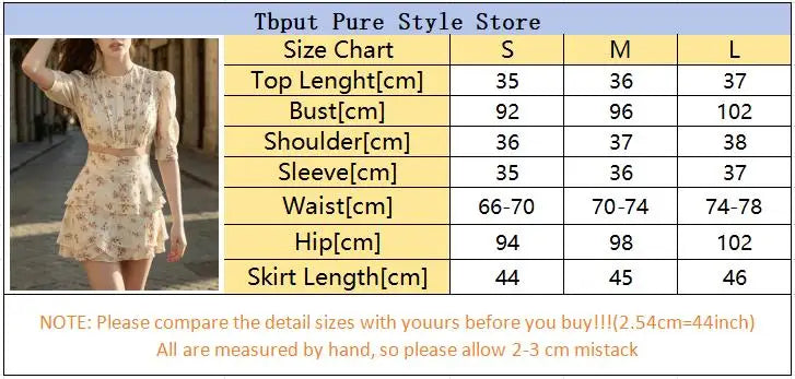 Women's Fashion Print Mini Skirt Set Bubble Sleeves O-neck Crop Top Layered Ruffle Suits 2026 Summer Lady New Highstreet Outwear