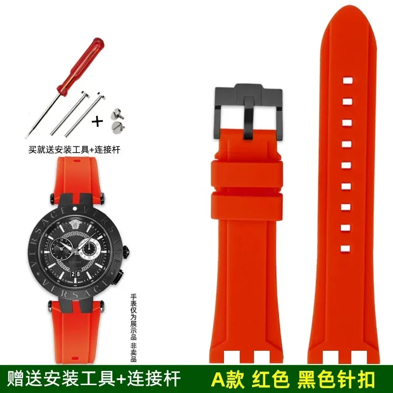 Rubber watch strap For Versace V-RACE DUAL series concave convex silicone watch strap accessories 24mm men's waterproof Bracelet