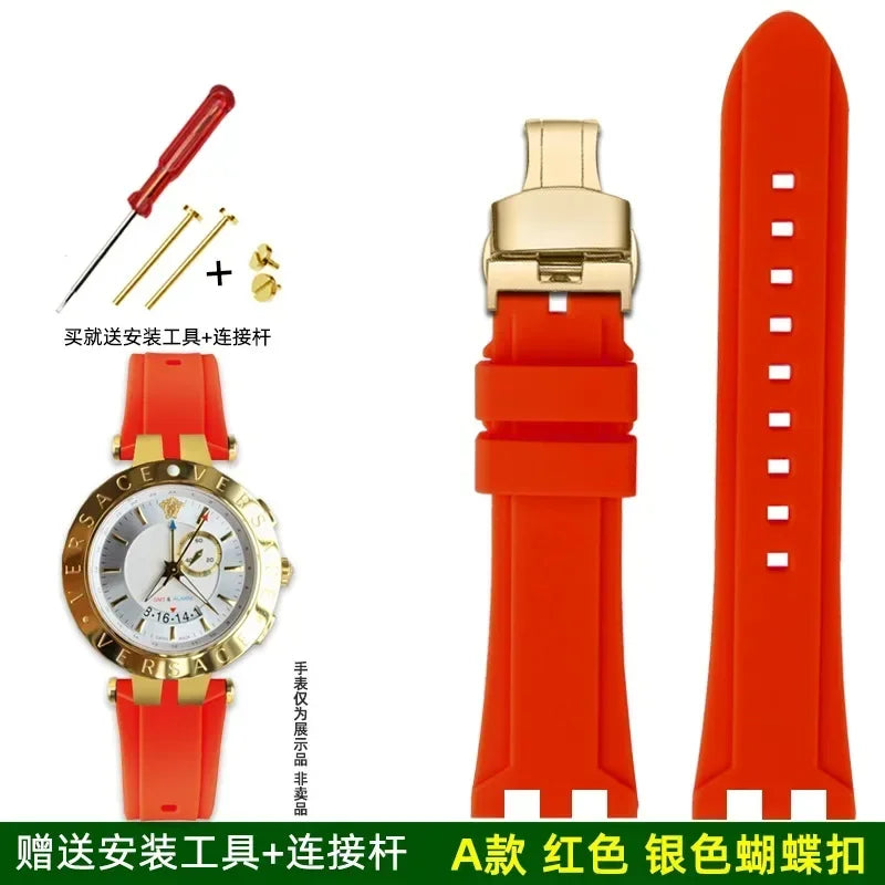 Rubber watch strap For Versace V-RACE DUAL series concave convex silicone watch strap accessories 24mm men's waterproof Bracelet