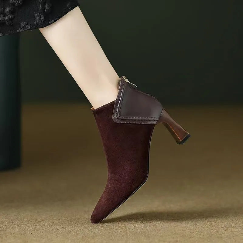 Point Toe Boots for Women Carved Flowers Heels Boots Zipper Western Designer Lady Heel Boots Retro Comfortable Pumps Botas Mujer