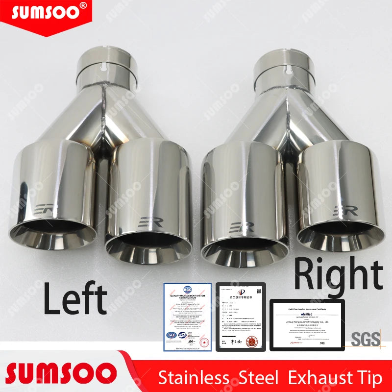 ER  1 PCS Exhaust Tip Car modify Double Outlet Exhaust Pipe Nozzle Decoration Stainless tail Pipes Muffler