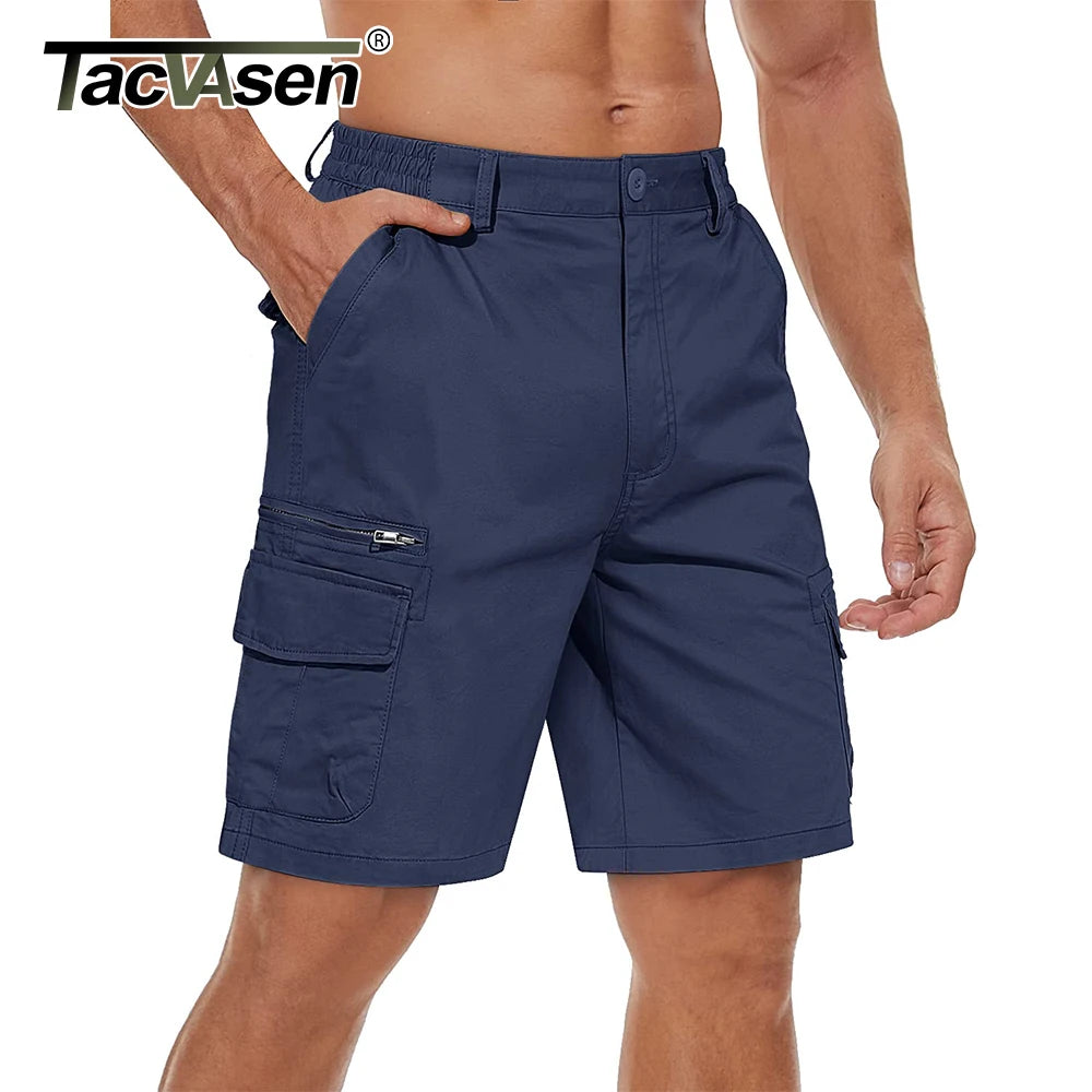 TACVASEN 97% Cotton Multi-Pockets Cargo Shorts Mens Fashion Loose Fit Ripstops Work Shorts Outdoor Safari Casual Retro Shorts