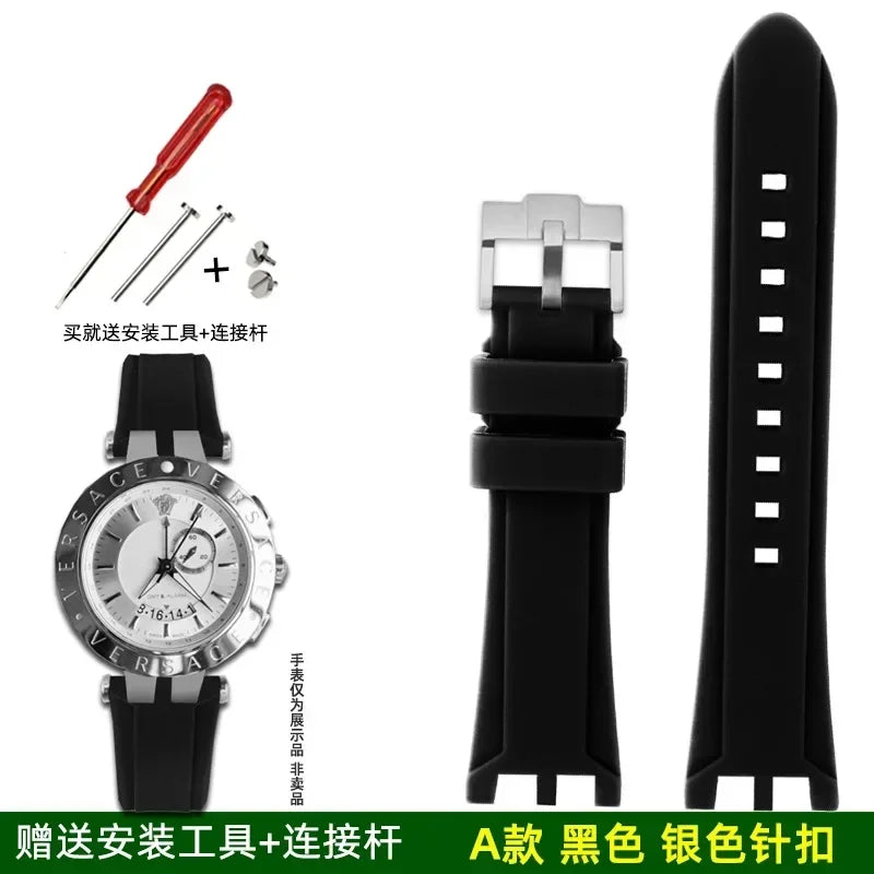 Rubber watch strap For Versace V-RACE DUAL series concave convex silicone watch strap accessories 24mm men's waterproof Bracelet