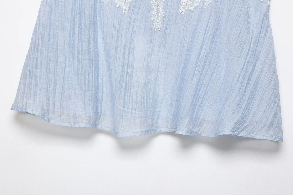 KONDALA Casual Chic Lace Skirt Set Women Holidays Summer Sky Blue Camisole,Midi Skirt 2026 Trendy Beach Leisure Street Skirt Set
