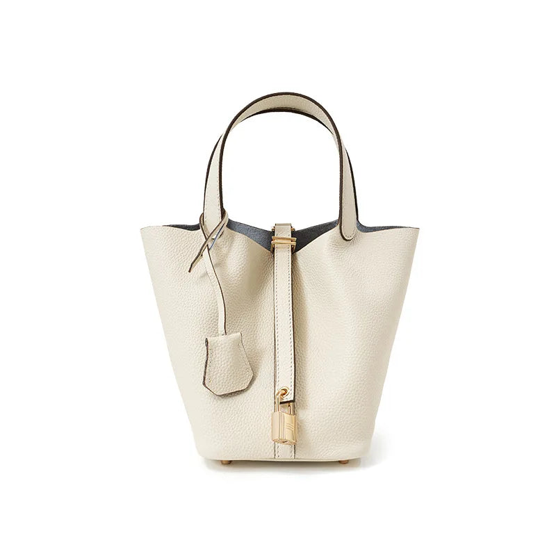 Bucket bag, genuine leather women's bag, vegetable basket bag, mommy bag, bride's wedding bag, light luxury high-end handbag