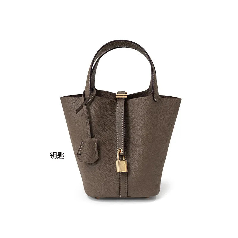 Bucket bag, genuine leather women's bag, vegetable basket bag, mommy bag, bride's wedding bag, light luxury high-end handbag