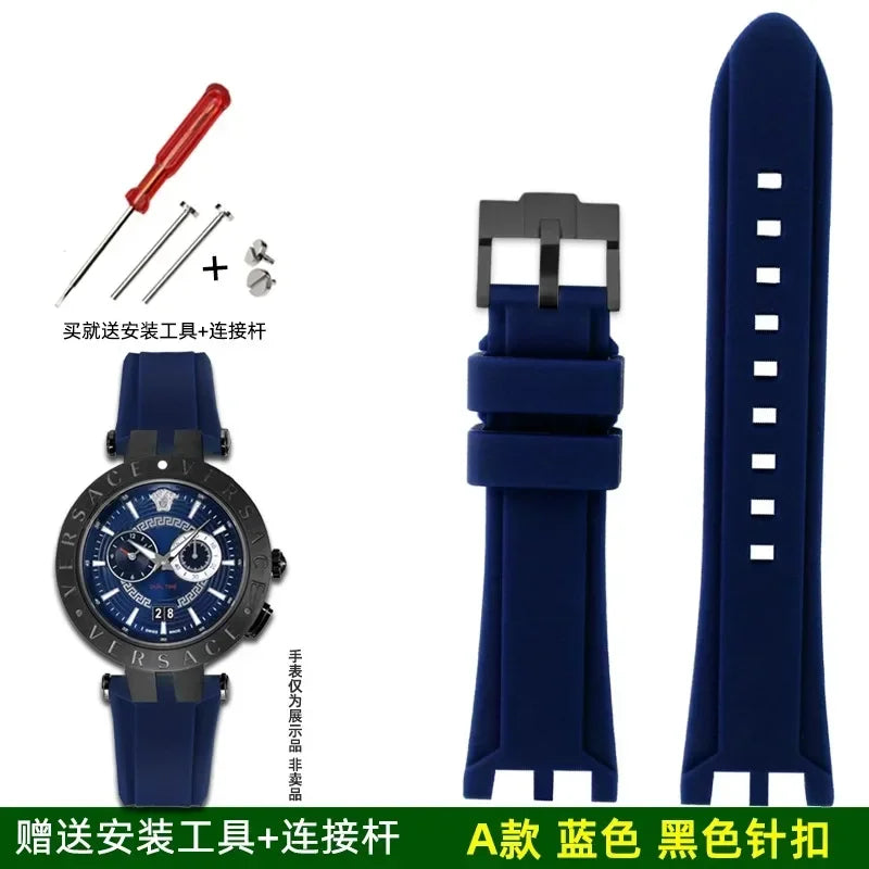 Rubber watch strap For Versace V-RACE DUAL series concave convex silicone watch strap accessories 24mm men's waterproof Bracelet