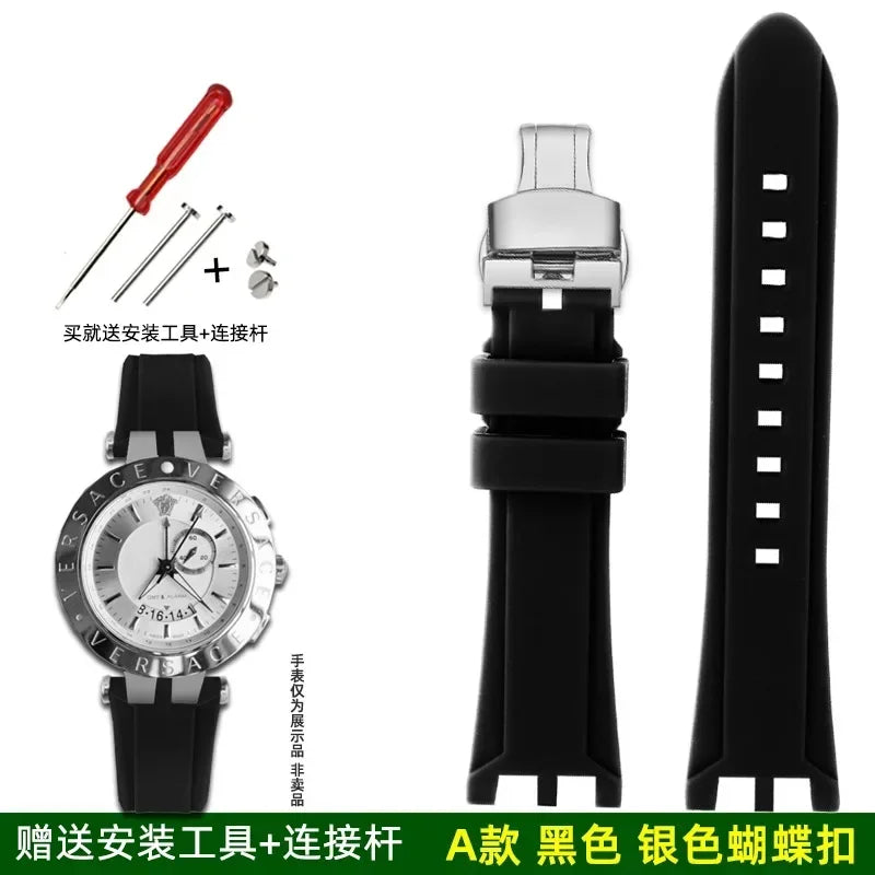 Rubber watch strap For Versace V-RACE DUAL series concave convex silicone watch strap accessories 24mm men's waterproof Bracelet