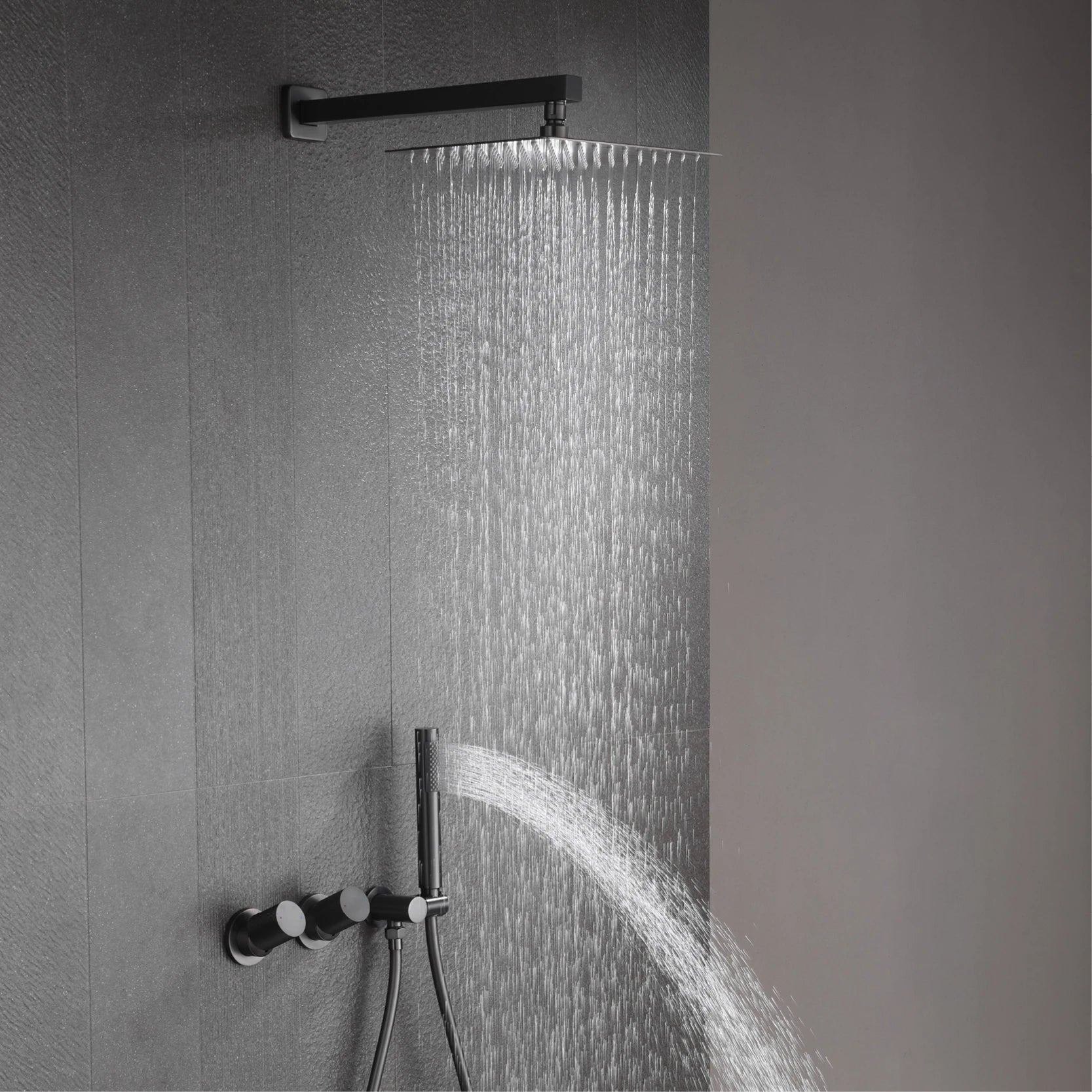 Luxury gun gray brass wall mounted shower system embedded design with 2 handles dual control hot and cold water bathroom faucet