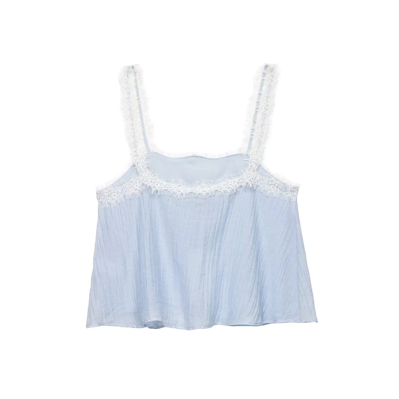 KONDALA Casual Chic Lace Skirt Set Women Holidays Summer Sky Blue Camisole,Midi Skirt 2026 Trendy Beach Leisure Street Skirt Set