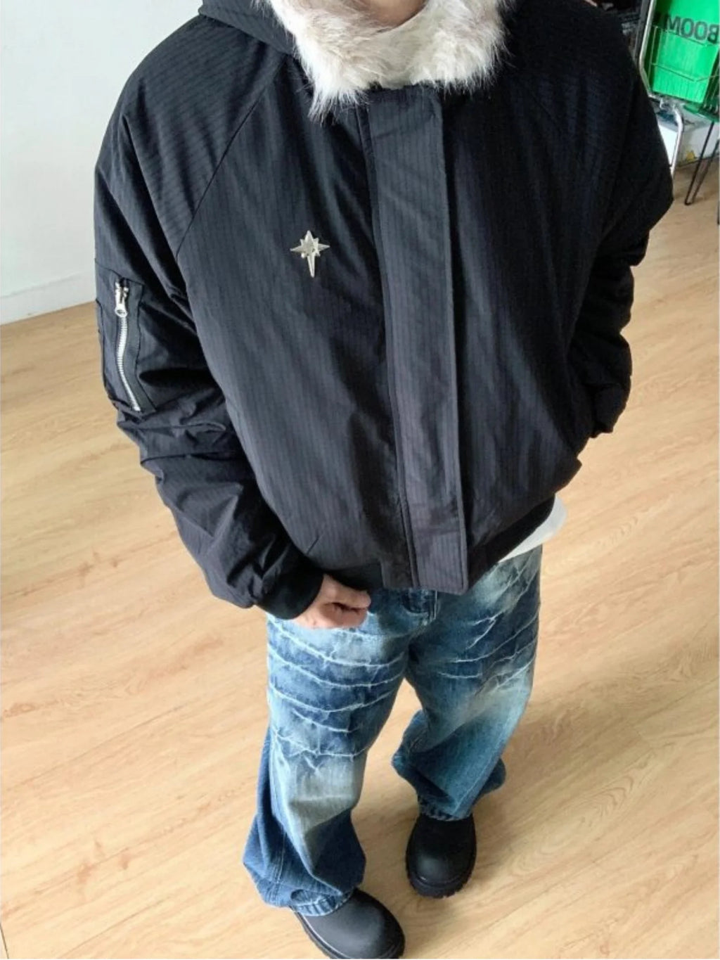Retro American Cotton Jaet Men's Hooded ort Thiened Large Fur Collar Winter Warm Coat Cleanfit Outerwear Casual Youth