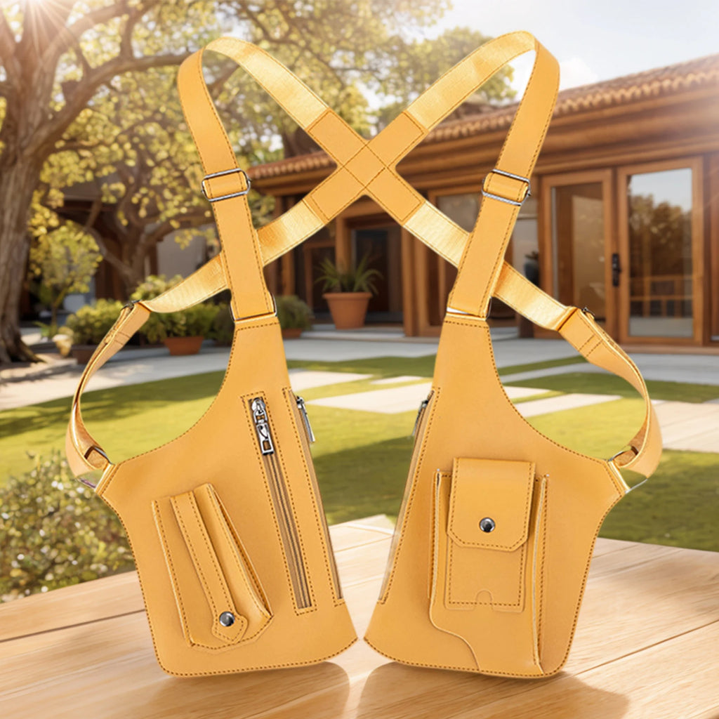 PU Leather Double Shoulder Armpit Bag Multi-Pocket Underarm Strap Wallet Pocket Anti-Theft for Men Women Travel Outdoors