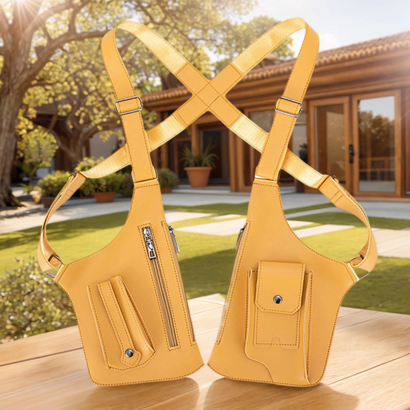 PU Leather Double Shoulder Armpit Bag Multi-Pocket Underarm Strap Wallet Pocket Anti-Theft for Men Women Travel Outdoors