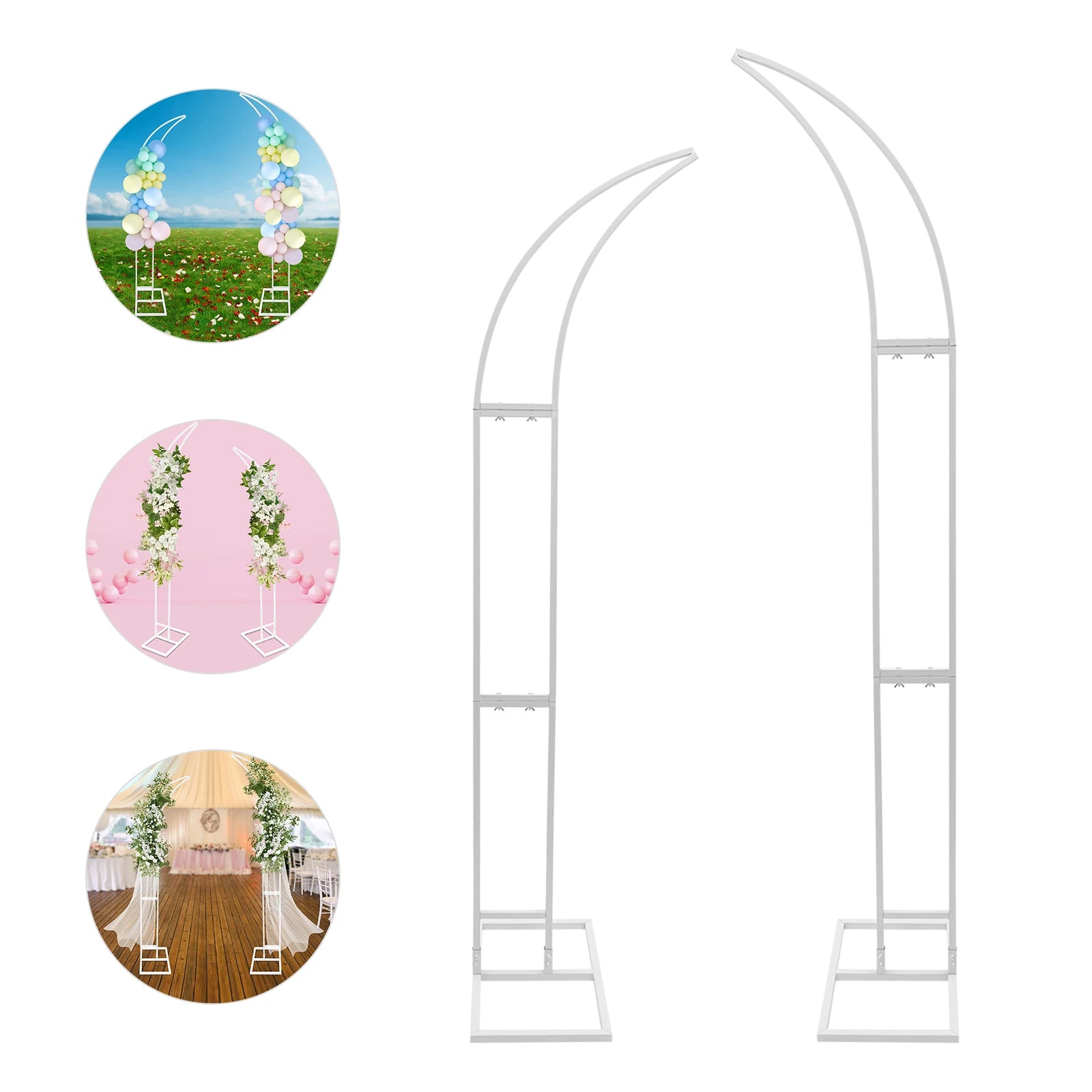 2PCS Wedding Arched Bracket,2.1m & 1.9m White/Gold Curved Wedding Stand,Decoration Backdrop Stand for Ceremony and Party