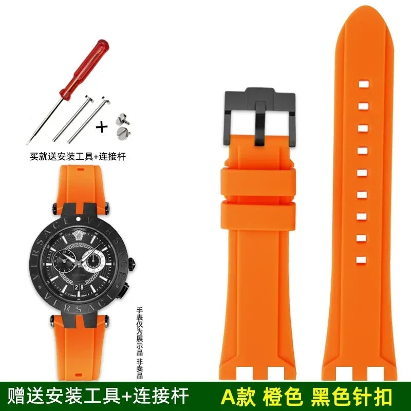 Rubber watch strap For Versace V-RACE DUAL series concave convex silicone watch strap accessories 24mm men's waterproof Bracelet