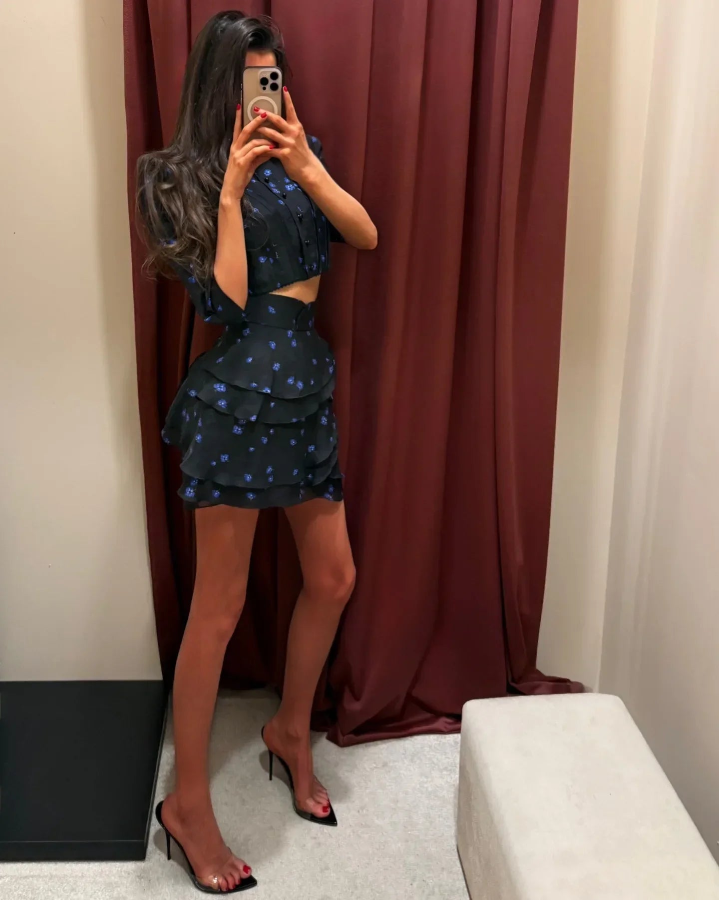 Women's Fashion Print Mini Skirt Set Bubble Sleeves O-neck Crop Top Layered Ruffle Suits 2026 Summer Lady New Highstreet Outwear