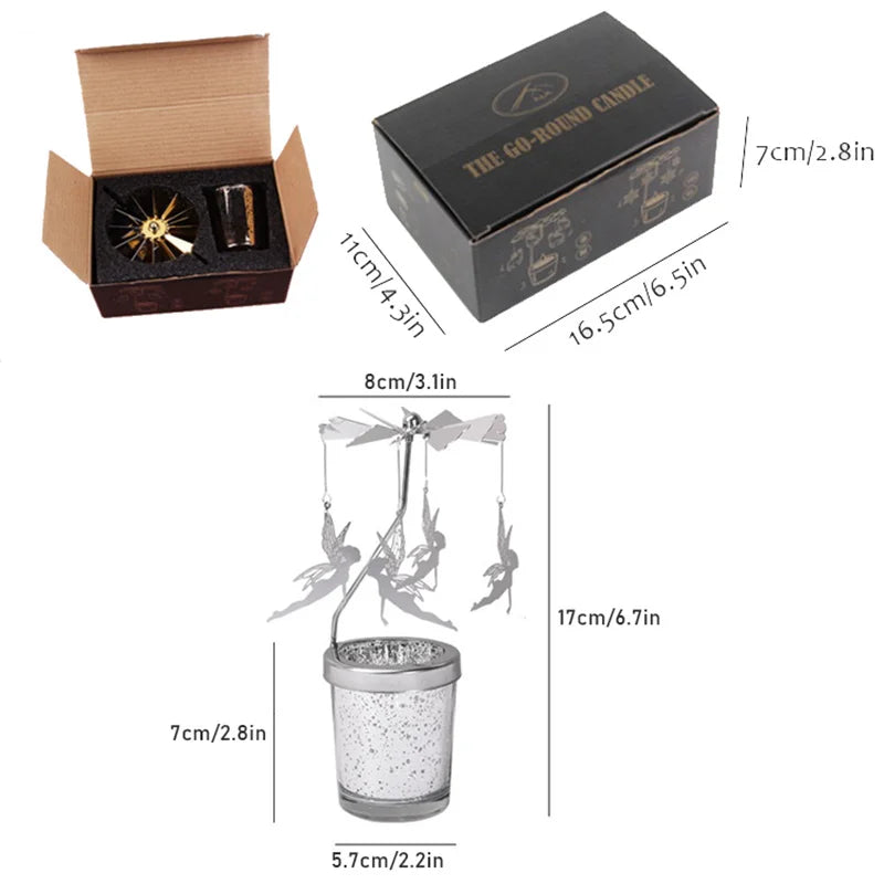 Silver Candle Holder Home Decoration Valentine's Gift Rotating Candlestick Party Decor Romantic Carousel Tea Light Candle Stand