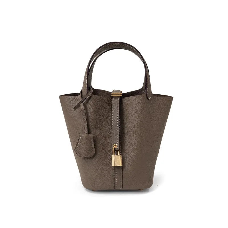 Bucket bag, genuine leather women's bag, vegetable basket bag, mommy bag, bride's wedding bag, light luxury high-end handbag
