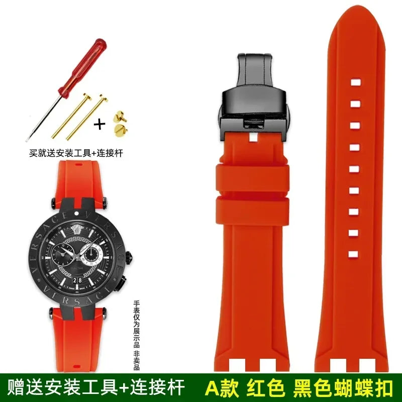 Rubber watch strap For Versace V-RACE DUAL series concave convex silicone watch strap accessories 24mm men's waterproof Bracelet