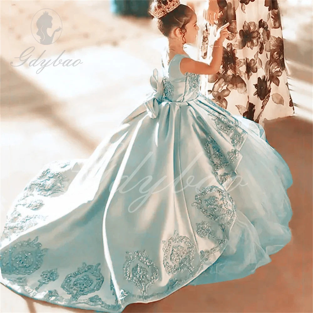 Flower Girl Dresses for Wedding Lace Floral Appliqued Little Girls Pageant Dress Tiered Skirts vestidos de desfile
