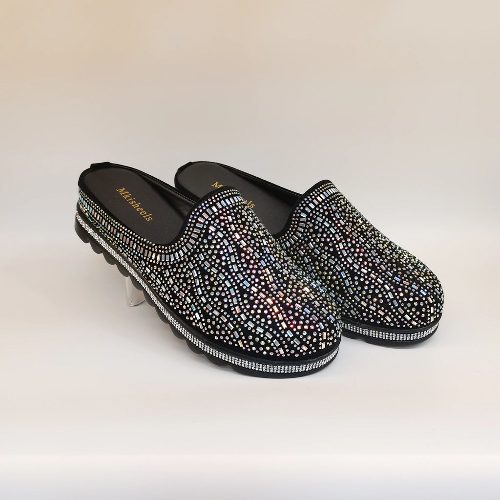 African Popular Luxury Women's Rhinestone Slippers Non-slip height-raising, High-end  Mid-Heel Lady Casual Mullers Shoes F1207-1