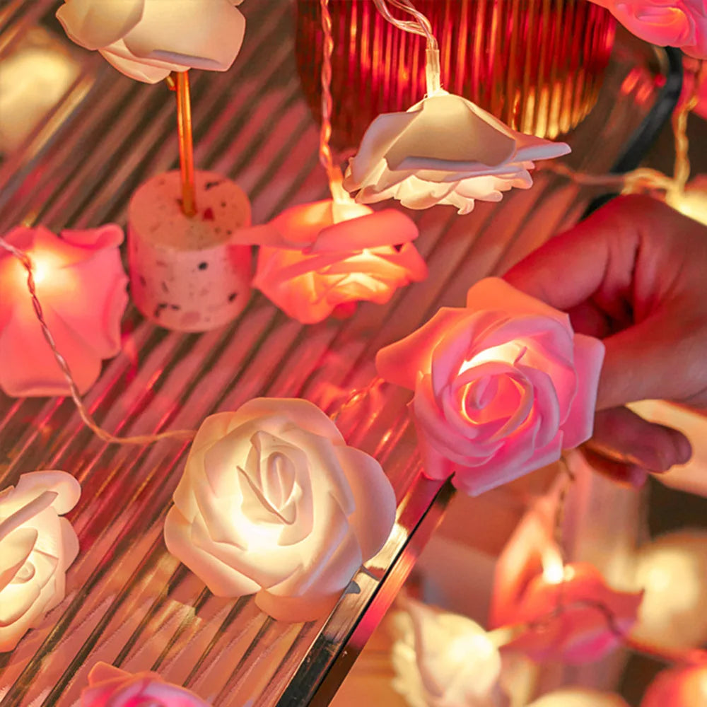 Pink Rose String Lights for Bedroom Battery Operated Flower LED Lights for Outside Romantic Home Room Lights Mother Day Gifts