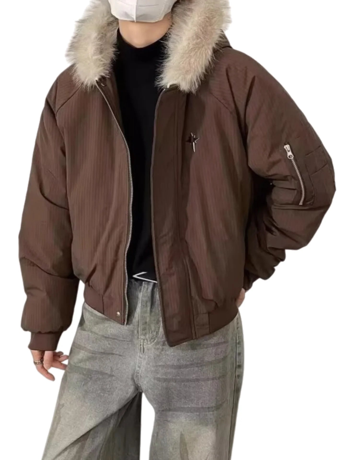 Retro American Cotton Jaet Men's Hooded ort Thiened Large Fur Collar Winter Warm Coat Cleanfit Outerwear Casual Youth