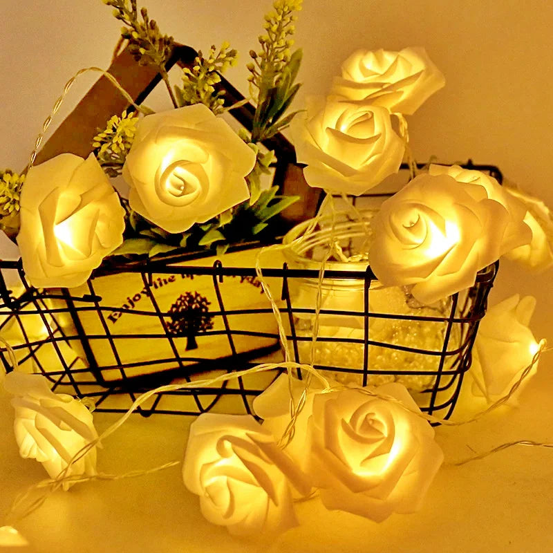 Pink Rose String Lights for Bedroom Battery Operated Flower LED Lights for Outside Romantic Home Room Lights Mother Day Gifts