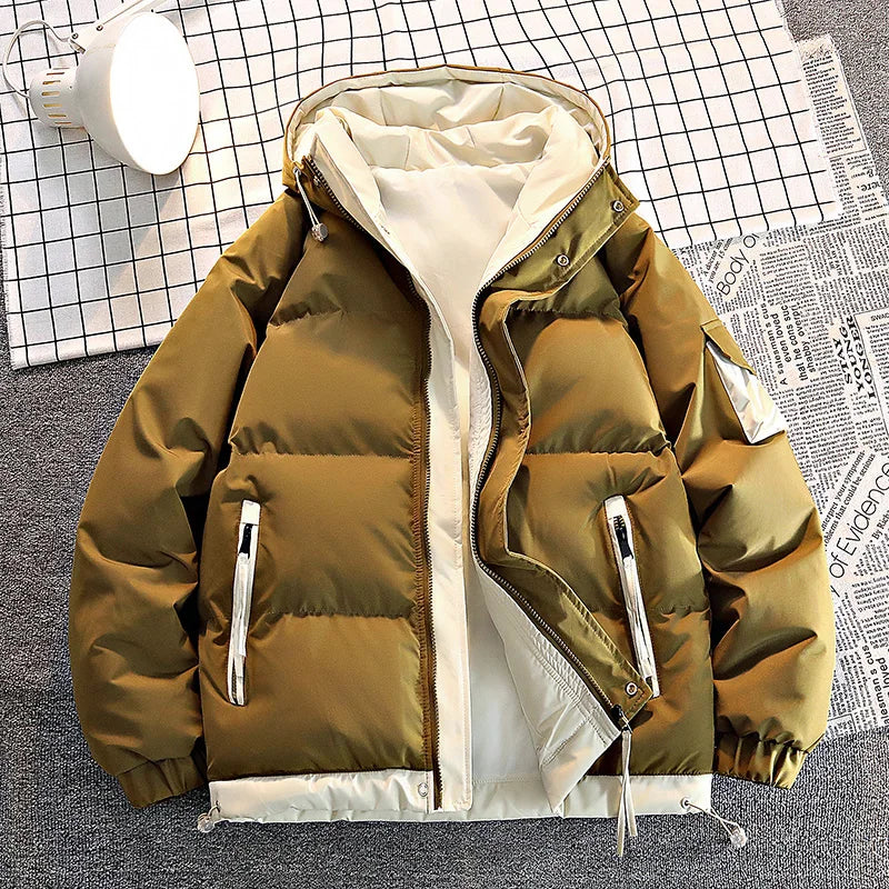 Fashion Men Casual Solid Color Hooded Parkas Male Black Khaki Warm Male Coat Padded Jacket Men Winter Parkas Thick Jacket Coats