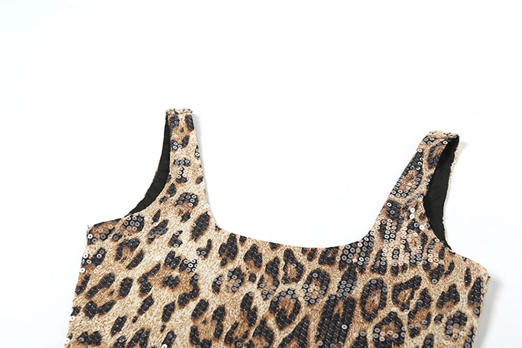 Nibber Street Sexy Wild 2 Piece Set Women 2025 Summer Trend Leopard Sequin Backless Crop Top+Skinny Mini Skirts Matching Suit