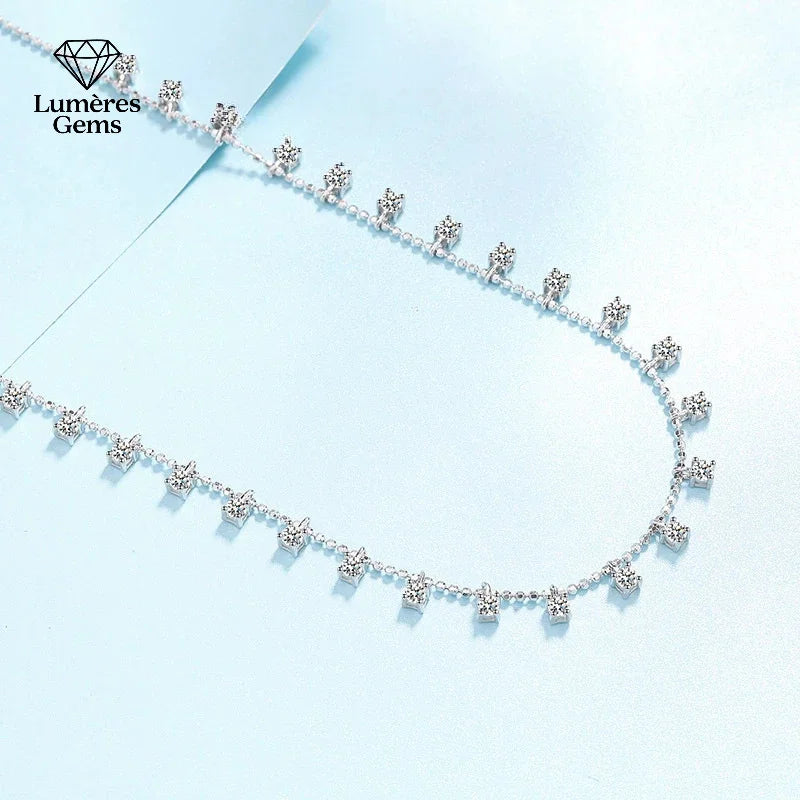 Women's Platinum PT950 3/9CT Moissanite Necklace Sparkling round Cut Pendant Wedding Jewelry Clavicular Chain