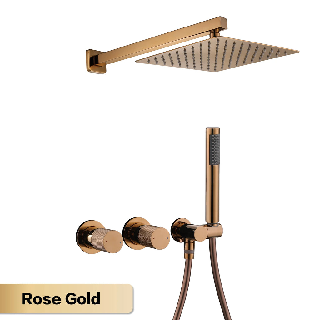Luxury Bathroom Brass Gun Grey Wall-Mounted Shower System 2 function Embedded Bath Mixer Tap Dual Spray Rainfall/Handheld