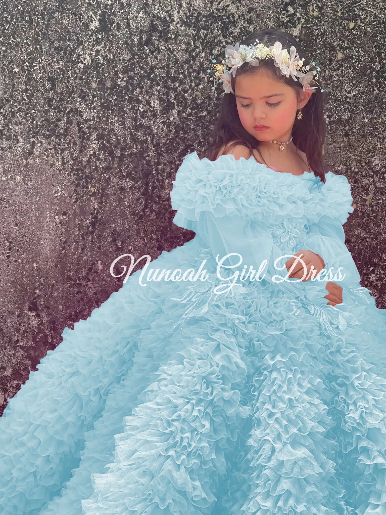 Pink Flower Girl Dresses for Wedding Crystal Ruffles Off the Shoulder First Communion Kids Birthday Party Gown Party Dress