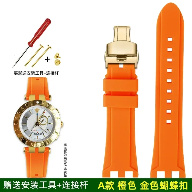 Rubber watch strap For Versace V-RACE DUAL series concave convex silicone watch strap accessories 24mm men's waterproof Bracelet