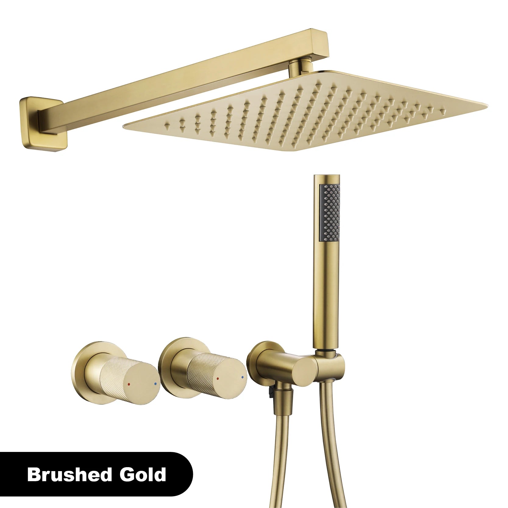 Luxury gun gray brass wall mounted shower system embedded design with 2 handles dual control hot and cold water bathroom faucet