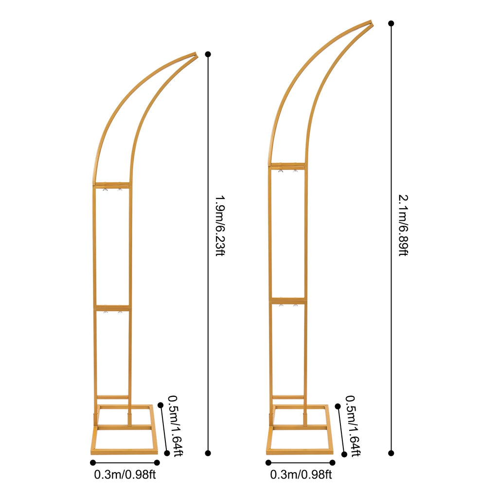 2PCS Wedding Arched Bracket,2.1m & 1.9m White/Gold Curved Wedding Stand,Decoration Backdrop Stand for Ceremony and Party