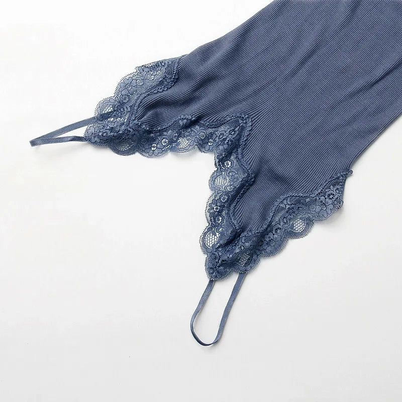 Birdtree 70% Silk 30% Cotton Lace Camisole Women Knit Tank Top Spaghetti Strap Elastic Slim Basic Sleepwear Vest Summer T35701C