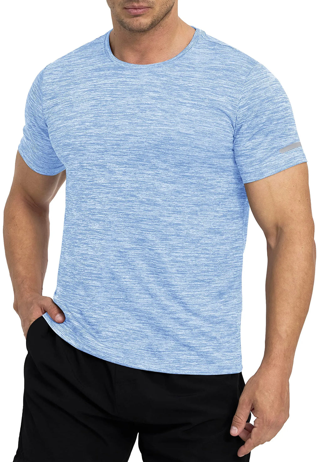 TACVASEN Quick Dry Summer T-shirts W/ Reflective Stripe Men Running Fitness Tops Gym Training Shirt Breathable Casual Sportswear